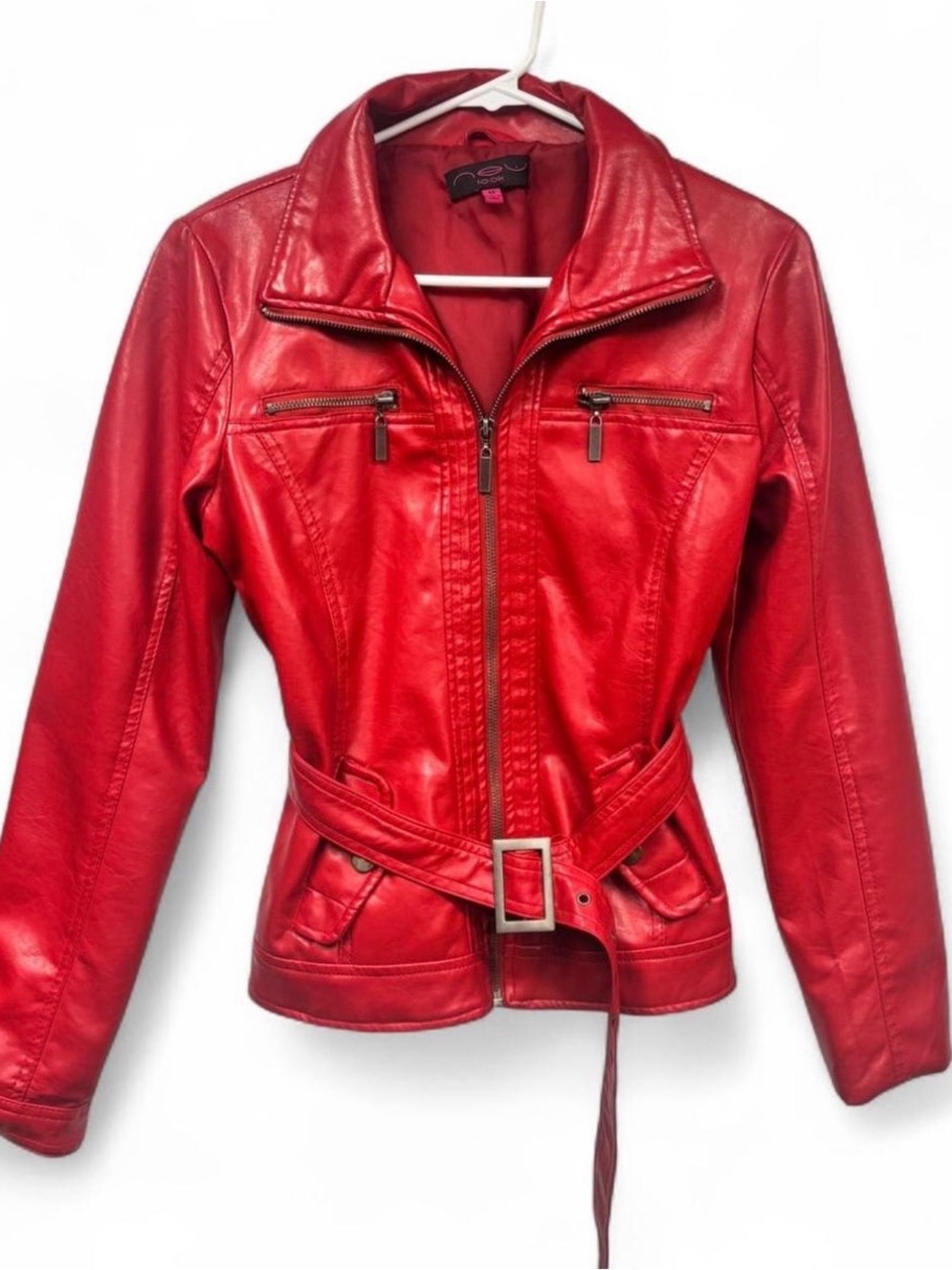 New Look Vibrant Red Faux Leather Belted Moto Jacket